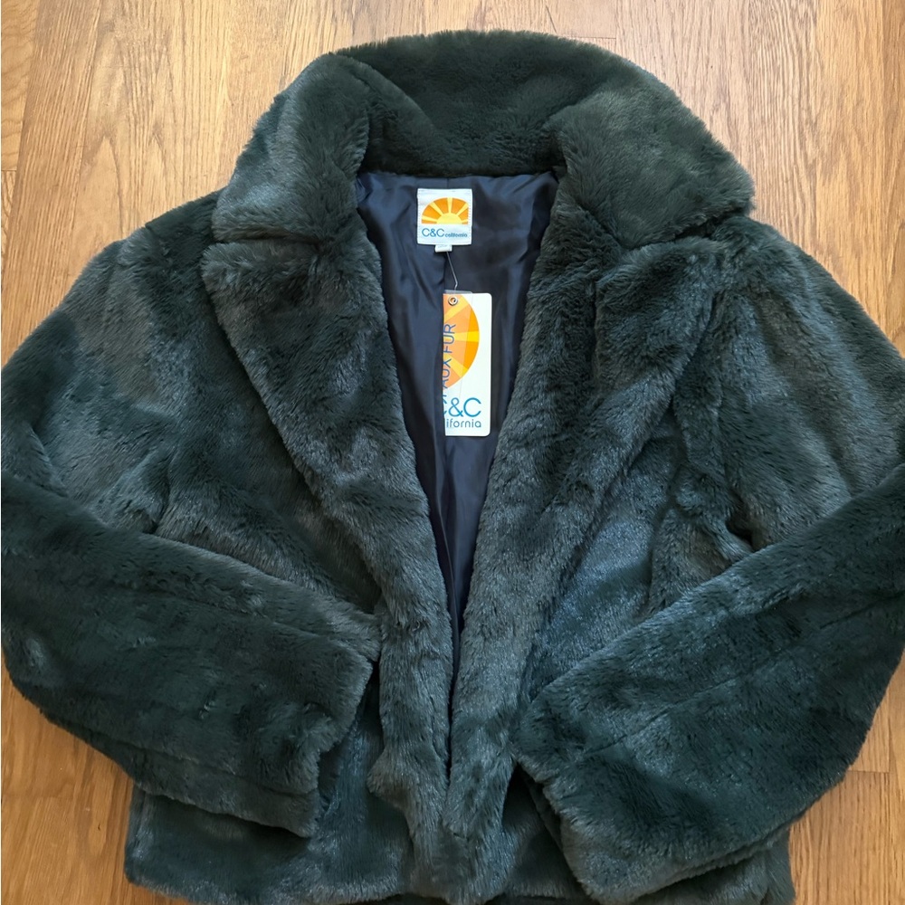 C&C California Deep Green Faux Fur Coat